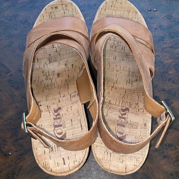 Korks by Kork Ease Brown Leather Slingback Buckle Adela Wedge Sandals Size 10 - Picture 4 of 9